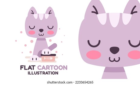 Flache Cartoon Charakter adorable Katze, schöne Tieridee für Print-T-Shirt, Poster und Kinder-Umschlag, Postkarte. Kleines, handgezeichnetes Kitty.