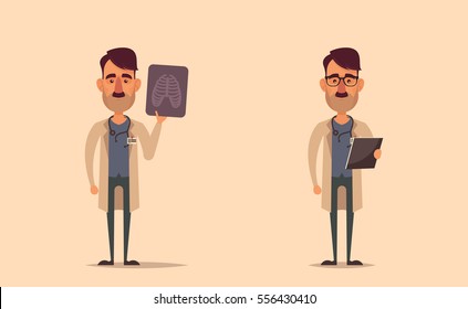 Flat Cartoon Character - Doctor. Vector Illustration