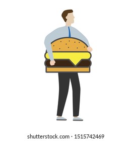 Flat cartoon character isolated on white background.The man with the hamburger
