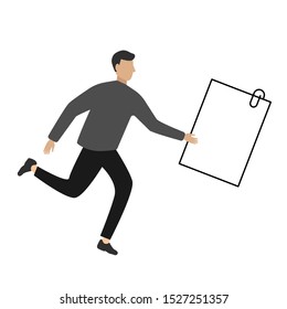 Flat cartoon character isolated on white background. Paper and paper clip Icon