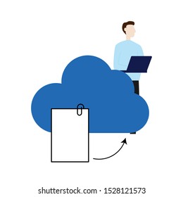 Flat cartoon character isolated on white background Сloud technology, document and cloud vector icon, file transfer