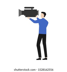 Flat cartoon character isolated on white background. Movie camera icon. 