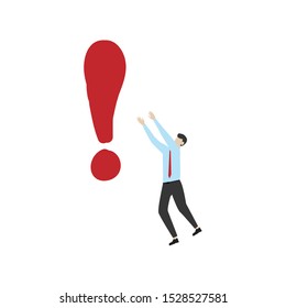 Flat cartoon character isolated on white background. Man and exclamation mark