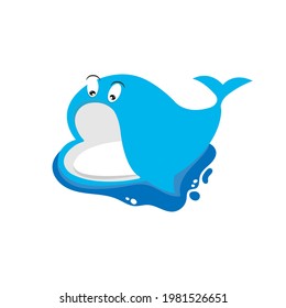 Flat Cartoon Character Of The Little Blue Whale.