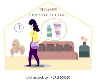 Flat cartoon character vector illustration working from home or doing activities at home during corona virus quarantine. Social distance.