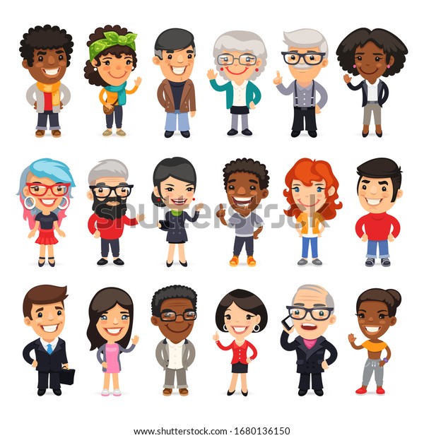 Flat Cartoon Characters Collection Isolated On Stock Vector (Royalty ...