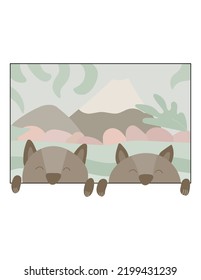 Flat Cartoon Colorful Vector Background Illustration Landscape with Martens