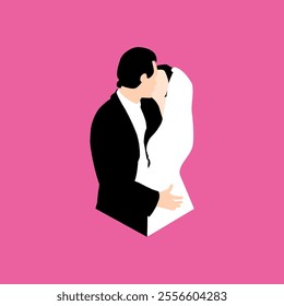 a flat cartoon of couple gets married