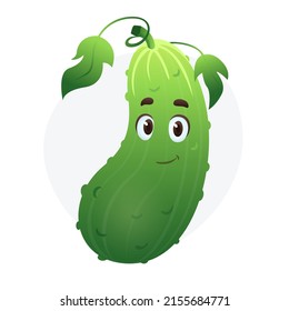Flat cartoon cucumber character. Funny Vegetable mascot on isolated white background