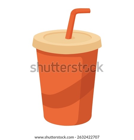 Flat cartoon cup with lid and straw for soda or juice. Simple vector drink illustration.
