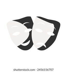 Flat cartoon cute French theatre artist costume masks icon