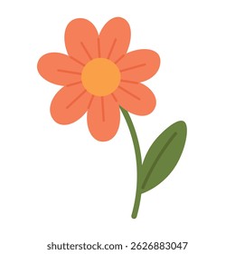 Flat cartoon daisy with orange petals and yellow center, perfect for cute and feminine designs.