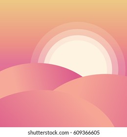 Flat cartoon desert sunset landscape. Background vector illustration