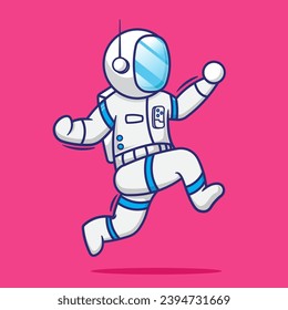 Flat cartoon design astronaut jump vector illustration. futuristic science technology concept