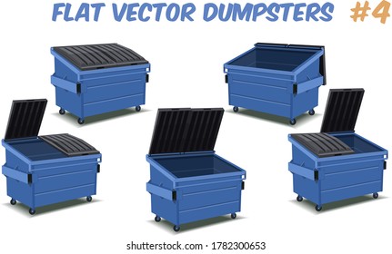 flat cartoon design of blue dumpster containers for plastic isolated on a transparent background, vector illustration