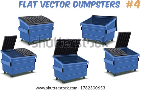 flat cartoon design of blue dumpster containers for plastic isolated on a transparent background, vector illustration