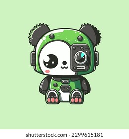 Flat cartoon design of a cute panda robot mascot. Suitable for card, book, and advertisement designs