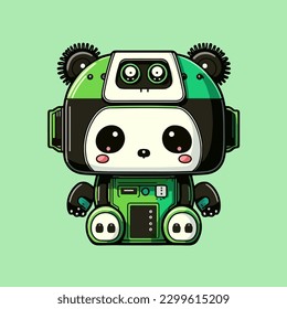 Flat cartoon design of a cute panda robot mascot. Suitable for card, book, and advertisement designs