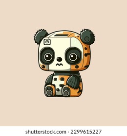 Flat cartoon design of a cute panda robot mascot. Suitable for card, book, and advertisement designs