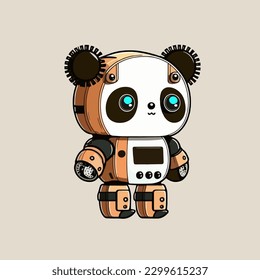 Flat cartoon design of a cute panda robot mascot. Suitable for card, book, and advertisement designs