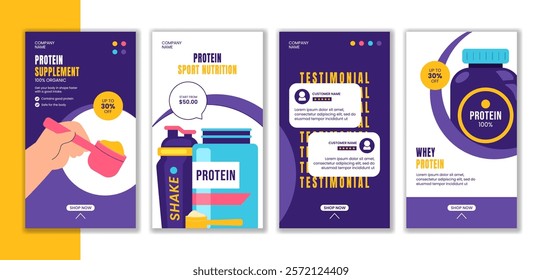 Flat Cartoon Design for Healthy Protein Supplements Social Media Stories