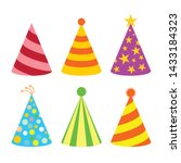  flat cartoon design illustration of colored hat for party celebration birthday set template.
 vector - illustration
