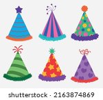 	
flat cartoon design illustration of colored hat for party celebration birthday set template. vector - illustration