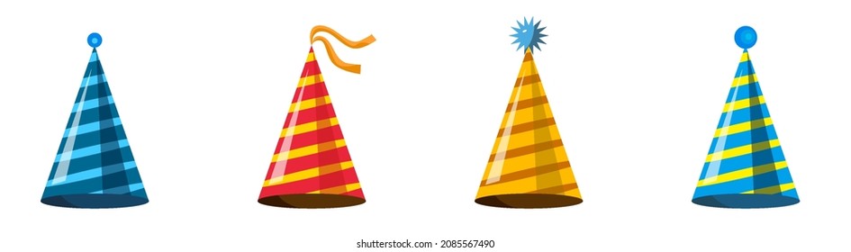 ilustración de diseño de dibujos animados planos de sombrero de color para la fiesta, celebración de cumpleaños aislada en fondo blanco. Ilustración del vector