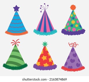 	
flat cartoon design illustration of colored hat for party celebration birthday set template. vector - illustration