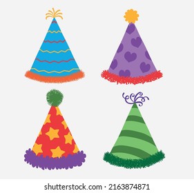 	
flat cartoon design illustration of colored hat for party celebration birthday set template. vector - illustration