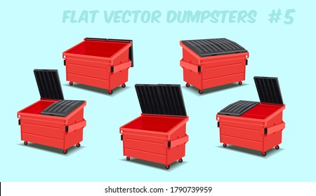 flat cartoon design of red dumpster containers for plastic isolated on a transparent background, vector illustration