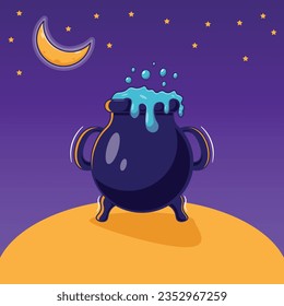 Diseño de dibujos animados planos del equipo de cocina de brujas para la fiesta de halloween