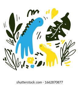 Flat cartoon dinosaur illustrations for your design