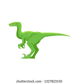 Flat cartoon dinosaur raptor, vector illustration isolated on white background, angry dino
