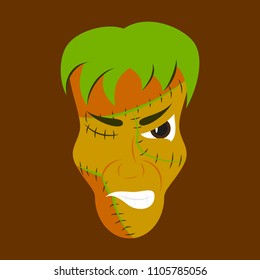 Flat Cartoon evil Frankenstein Head