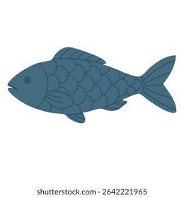 Flat cartoon fish with scales and fins. Vector marine illustration for ocean or summer design.