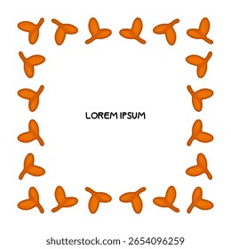 Flat cartoon frame with stylized maple seeds forming a decorative square border. Warm autumn palette on white background.