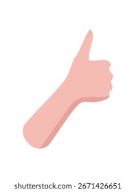 Gesto plano de dibujos animados con el pulgar hacia arriba. Mano humana alegre como símbolo positivo. Amistoso dedo Iniciar sesión colorido estilo abstracto. Ideal para Plantillas de diseño de saludo y comunicación.