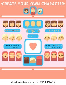 Flat Cartoon Girls Face Constructor Set. Vector illustration of  Faces Creator