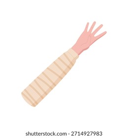 Gesto plano de la mano del estilo gráfico de la historieta. Mano humana con cuatro dedos levantados, palma visible, expresando el número 4. Brazo vestido con manga, elemento aislado para la educación matemática o actividades preescolares.