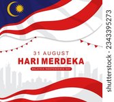 flat cartoon greeting Hari Merdeka Malaysia, which means Malaysia Independence Day