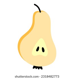 Flat Cartoon Half Cut Pear. Hand Drawn Fruit Illustration