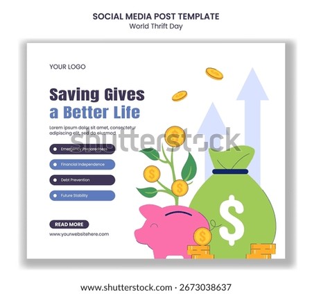 Flat Cartoon Hand Drawn Background for World Thrift Day Social Media Post Template