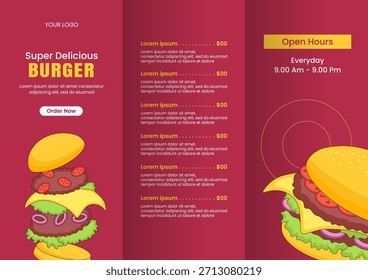 Flat Cartoon Hand Drawn Burger Time Brochure Illustration Background Template
