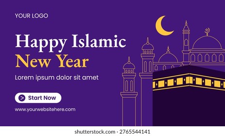 Flat Cartoon Hand Drawn Social Media Thumbnail Background Islamic New Year