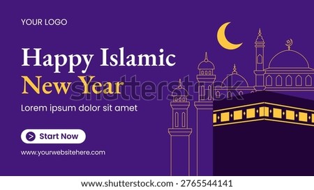 Flat Cartoon Hand Drawn Social Media Thumbnail Background Islamic New Year