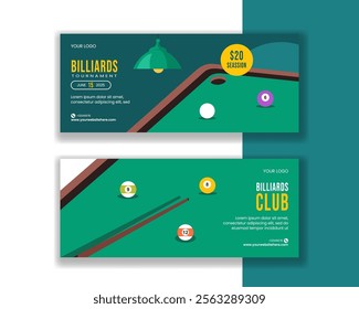 Flat Cartoon Hand-Drawn Illustration for Billiards Game Templates Horizontal Banner