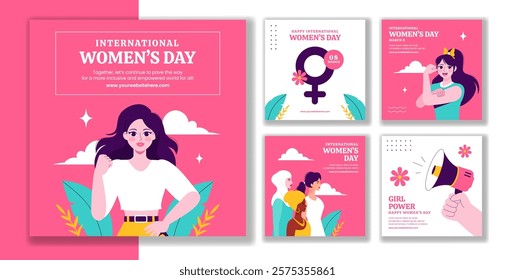 Flat Cartoon Hand-Drawn Illustration for International Women's Day Social Media Post Design