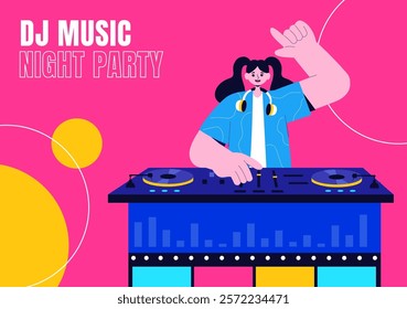 Flat Cartoon Hand-Drawn Templates for Nightlife DJ Club Social Media Background