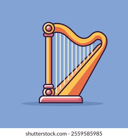 Flat Cartoon Harp Cartoon Vector Icon Illustration. Music Tool Object Icon Concept Isolated Premium Vector. Flat Cartoon Style.